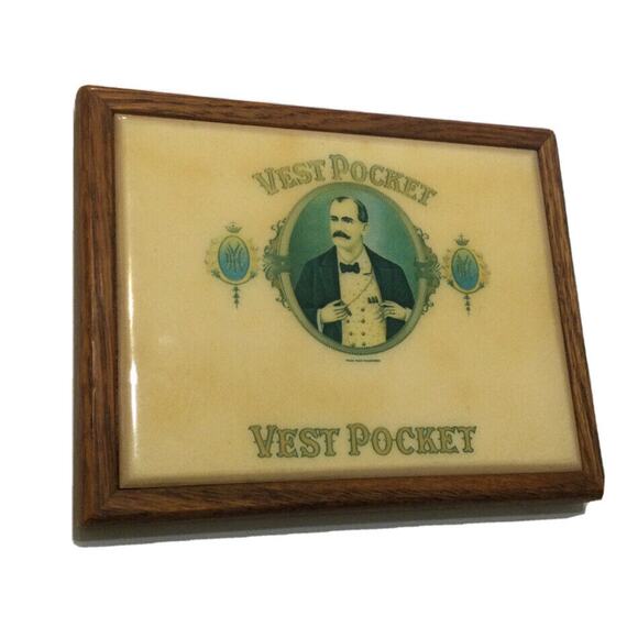 Vintage Vest pocket Cigar Label Framed Ceramic Tile tobacco memorabilia - Picture 3 of 5